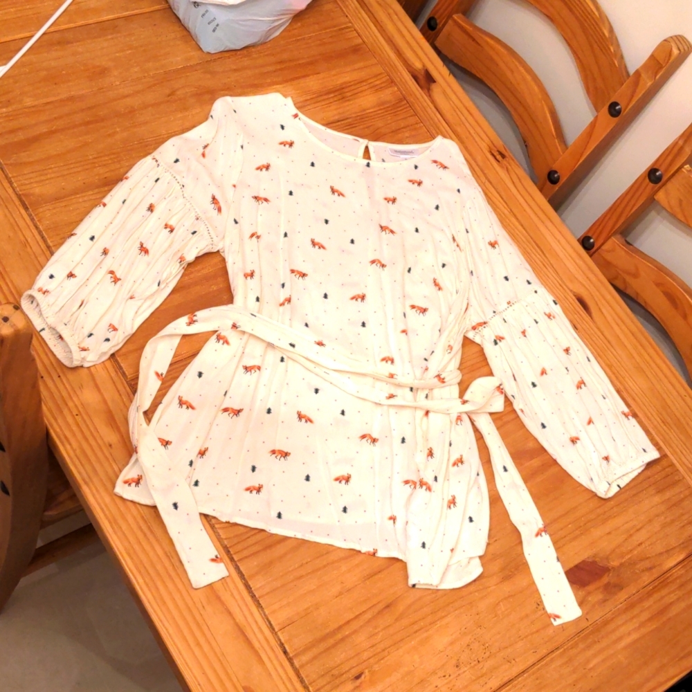 Motherhood Cream and Pink Polka Dot Winter Fox Print 3/4 Sleeve Top, Size XL
